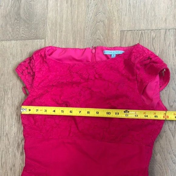 Hot Pink Sheath Dress With Lace Paneling Antonio Melani Size 4 - Picture 7 of 9
